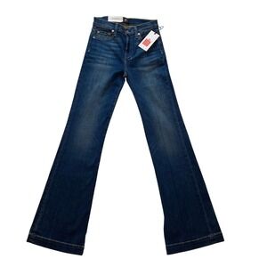 7 For All Mankind Tailorless Dojo Flare Jeans Dark Indigo Wash Size 25 NWT